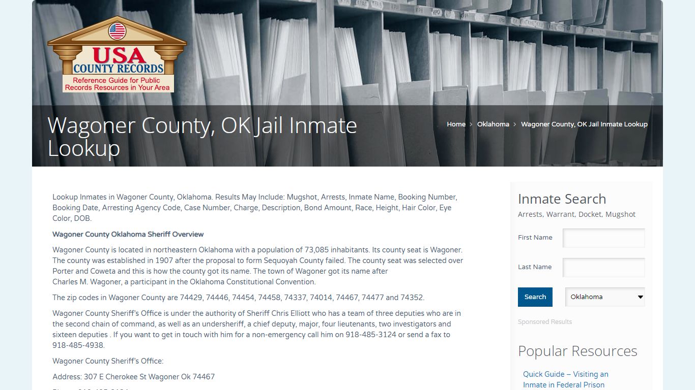 Wagoner County, OK Jail Inmate Lookup | Name Search